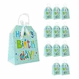 Idena 90240 - Geschenktüten Happy Birthday, 12 Stück, Geschenktaschen in der Größe 19 x 25 x 11,5 cm, Blaue Papiertüten mit Schriftzug