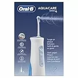 Oral-B AquaCare 4 Kabellose Munddusche, Zahnzwischenraumreiniger für sanfte Zahnreinigung & gesünderes Zahnfleisch, mit Oxyjet-Technologie, 2 Modi für Zahnpflege, weiß/blau