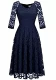 Dressystar Damen Elegant Cocktailkleid V-Ausschnitt Spitzenkleid Hochzeit Midi Brautjungfer Kleid Marineblau XL