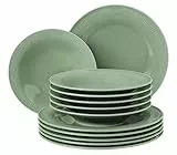 SELTMANN WEIDEN Tafelservice 12-teilig BT - Beat - Form: Rund mit Rillenrelief - moderner Stil - Salbeigrün - Color Glaze