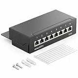 deleyCON CAT 6 Patchpanel Verteilerfeld 8 Port - Desktop & Wandmontage - Geschirmt - 8x RJ45 Buchse - TIA568A TIA568B Schwarz