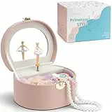 VLANDO Schmuckkästchen Mädchen mit Spieluhr, Schmuckkasten Kinder mit Drehendem Ballerina & Spiegel, Spielzeug Geschenk 4 5 Jahre Mädchen, Schmuckschatulle mädchen aus Leder mit DIY Aufkleber