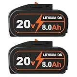 Exemoro 2X 8000mAh Ersatz für Worx 20V Akku WA3645 WA3551 WA3553 WA3556 WA3641 WA3605 WA3572 WA3644 WA3645 WA3648 ErsatzAkku mit Ladekontrollleuchte