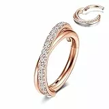 JSDDE Segmentring Clicker aus Edelstahl 16g Ohrpiercing mit Zirkonia Tragus Helix Conch Daith Piercing Ring Nasenring Piercing Lippenpiercing Ring 8mm (Rosegold)