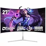 Gawfolk 27 Zoll 280 Hz gebogener Gaming Monitor für Computer, 1800R, FHD 1080P, 98% sRGB, 1ms, FreeSync, 178 ° Weitwinkel, HDMI, DisplayPort, kompatibel mit der Wandhalterung 100 x 100 mm - weiß