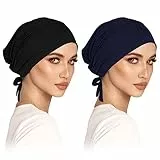 2er Pack Kopftuch Damen Hijab Undercap Hijab Cap Hijab Kopftuch Klassische Slouch Beanie Mütze Islamische Muslimische mit Tie Back Solid Color Hijab Mütze Kopfbedeckung Chemo Kopftuch Schlafmütze