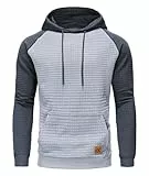 Huayuzh Hoodie Herren Kapuzenpullover Casual Patchwork Langarm Karierten Kordelzug Jacquard Sweatshirt mit Kapuze Taschen Hellgrau Grau L