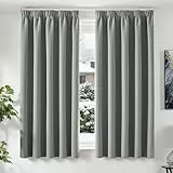 TOPICK Vorhänge Blickdicht Wohnzimmer Gardinen mit Kräuselband Verdunklungsvorhänge Blackout Curtains 175x140 cm 2er Set Vorhänge Schlafzimmer Gardinen für Schienensystem Übergardinen Hellgrau
