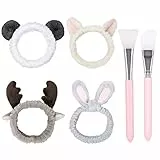 4 Stück Make-up-Haarbänder für Mädchen/Frauen mit 2 Silikonbürsten, stylischem, elastischem, rutschfestem Stirnband, multifunktionalem Spa-Yoga, süßen Ohren und schönem Cartoon-Styling.
