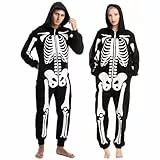 Spooktacular Creations Halloween Skelett Unisex Jumpsuit Pyjama für Erwachsene, Halloween Tier Plüsch Einteile Jumpsuit Schlafanzug Kostuem Cosplay