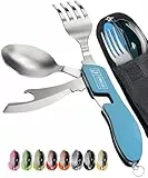 ORBLUE Campingbesteck Klappbar 2 Pack – 4-in-1 Outdoor Besteckset mit Messer, Gabel, Löffel & Flaschenöffner für Camping, Wandern und Reisen – Blau