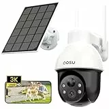AOSU 3K Überwachungskamera Aussen Solar, 5MP 360° Panoramisches PTZ Kabellose Überwachungskamera für den Außenbereich zur Haussicherheit, Automatische Verfolgung, Licht-und Tonalarm, 2-Wege-Audio