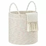 COSYLAND Aufbewahrungskorb Groß für Wohnzimmer, geflochtener Wäschekorb aus Baumwollseil, Wollkorb/Spielzeugkorb, Deckenkorb Wohnzimmer/Korb für Decken, 40×25.5 cm, Candy-Farben