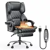 naspaluro Chefsessel Bürostuhl mit Fußstütze, Schreibtischstuhl Ergonomisch, PU Leder Sitzheizung Computerstuhl mit Gepolsterter Armlehnen und Weicher Kopfstütze Neigefunktion, Schwarz