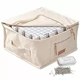 KnitIQ Spannmatten Set - 9 Extra Dicke Blockiermatten mit Rasterlinien, 150 Rostfreie T-Pins in Dekobox, Qualitätstasche für Stricken, Häkeln, Handarbeiten und Wohnaccessoires - Naturdesign