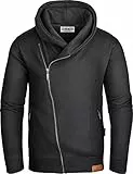 Grin&Bear Herren Kapuzenpullover mit schrägem Reissverschluss in schwarz, L, GEC016
