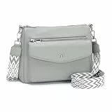 Atgbiem Umhängetasche Damen Mittelgroß Handtasche Klein Tasche Damen Crossbody Bag Veganes Leder Grau Geschenke für Frauen
