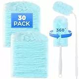Wlich 30 Stück Staubwedel Nachfüllpackungen,360° Mikrofaser Staubmagnet Nachfüllpack mit 1 Kurzer Griff und 1 Verlängertem Griff, Staubwedel Einweg für Zuhause Büro