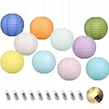 Encham 10 Stück Papierlaternen mit LED-Beleuchtung Runde Lampions in 20 cm Mehrfarbig Batteriebetrieben für Hochzeit Geburtstag Gartenparty Festdeko (Bunt)