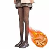 Thermostrumpfhose Damen Fleece Gefüttert Strumpfhosen Punkte Druck Plüschstrümpfe Gefälschte Durchscheinend Strumpfhose Thermo Leggings Winter Pantyhose Tights High Waist (1-Black-220G, one Size)