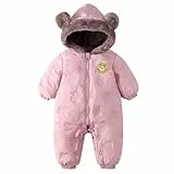 JiAmy Baby Winter Overall Mit Kapuze Schneeanzüge Outfits Fleece Bär Strampler Jungen Mädchen Jumpsuit Spielanzug Rosa 0-6 Monate