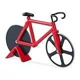 Relaxdays 1 x Fahrrad Pizzaschneider, lustiger Pizzaroller mit Schneiderädern aus Edelstahl, Cutter für Pizza & Teig, rot