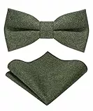JEMYGINS Fliege Herren Dunkelolivgrün in Wolle Kaschmir Einfarbig Filz Geeignet für Herbst und Winter und Einstecktuch Sets(6)