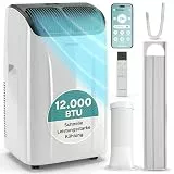 SereneLife Klimaanlage Mobil 12.000 BTU mit Heizfunktion – Kleine Klimaanlage für Zimmer bis 32 m² | Kühlen, Heizen, Entfeuchter & Ventilator | 48 dB | Grau
