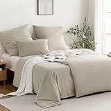ATsense Bettwäsche 135x200 Baumwolle 4teilig, Stonewashed Bettwäsche-Sets Beige Ähnlich wie Leinen, Oeko-TEX, Hypoallergen und Atmungsaktiv, 2 Bettbezug und 2 Kissenbezug 80x80