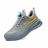 GemChve Sicherheitsschuhe Herren Arbeitsschuhe Damen Leicht rutschfeste Luftkissen Stahlkappenschuhe mit Drehverschluss Grey 40EU