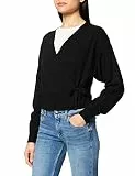 NA-KD Damen-Strickjacke, Überlappung, Strickjacke, Schwarz, XXS