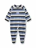 Sanetta Baby-Strampler blau geringelt Mammut aus Nicki | Praktischer und bequemer Strampler aus Nicki für Jungen.