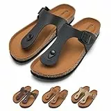 Torotto Damen Zehentrenner Flip Flops Pantoletten Hausschuhe Sportliche Kork-Fußbett Schlappen Mit Verstellbarer Rieme Sandalen(schwarz,38 EU)