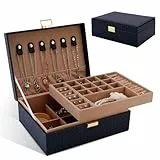 Gifturbo Schmuckkasten, Schmuckkästchen mit 2 Ebenen, PU-Leder Schmuckbox Schmuckschatulle Groß Schmuck Organizer für Ringe Ohrringe,Armbänder Halsketten,Schwarz