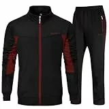 YSENTO Trainingsanzüge für Herren, 2-teiliges Set, Jogginganzüge, Aufwärmen, Sweatanzüge, Trainingsanzüge, 1 - Schwarz + Rot, XX-Large