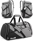 Tolaccea 47L Sporttasche Groß Sporttasche Rucksack mit Schuhfach Nassfach Wochen Reisetasche Duffel Bag Fitness Trainingstasche für Herren Damen Gym,Reise,Schwimmen,Sauna,fußball (Grau)