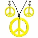 W WIDMANN MILANO Party Fashion - Hippie Schmuck Set, Peace Halskette und Ohrringe, 70er Jahre Kostüm Accessoire für Karneval