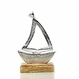 Logbuch-Verlag Segelboot Figur Silber Deko maritim Metall & Holz - Geschenk Schiff Boot zum Hinstellen 19 cm Symbol Hochzeit