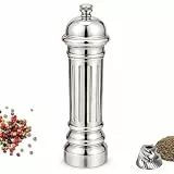 Aurevit Metall-Pfeffermühle mit Edelstahl-Mahlwerk, Hochwertiger Pepper Grinder mit einstellbarem Mahlgrad, Vollmetallgehäuse, nachfüllbar (Silber)