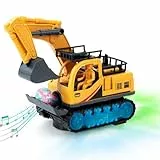 Kizeefun Bagger Spielzeug, Automatisches Gehen und Spaß am Schießen, Auto Kinder Bagger Spielzeug mit Lichtern und Musik für 3 4 5 6 7 8 Jahre alt
