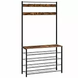 HOOBRO Garderobenständer, Schuhregal mit Garderobe, Kleiderständer mit Schuhablage, Schuhschrank mit 5 Ebenen, für Flur, Dunkelbraun EBF801MT01