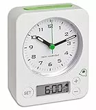 TFA Dostmann Combo Funkwecker, 60.1511.01.05, Analoge Uhrzeit und digitaler Wecker, Funkuhr, einfache Bedienung, geräuscharm, genau , für das Schlafzimmer, batteriebetrieben, weiß-grün