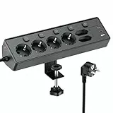 6 Fach Steckdosenleiste mit 3 USB PD 30W, Kemelo Mehrfachsteckdose mit Schalter, 9 in 1 Tischsteckdose Überspannungsschutz Schreibtisch Zubehör, 3m Verlängerungskabel Schreibtisch Steckdose, schwarz