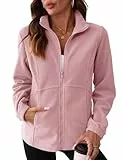 IECCP Damen Fleecejacke mit Durchgehendem Reißverschluss Warme Übergangs Outdoor Fleecejacke für Wandern und Freizeit, Dunkelpink, L
