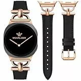 Wearlizer Lederband kompatibel mit Samsung Galaxy Watch 8 Armband 40mm 44mm/Watch 8 Classic 46mm Damen, Elegant Lederarmbänder D-förmiger No Gap Metallanschluss für Galaxy Uhr 8/8 Classic