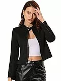 Allegra K Damen Faux Wildleder Jacke Stehkragen Reißverschluss Up Langarm Motorrad Biker Mantel, Schwarz, 36