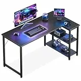 Coleshome Gaming Tisch, 120x70cm Eckschreibtisch mit umkehrbarem Ablagefach, Platzsparender L-förmiger Schreibtisch, Geeignet für Gaming Schreibtisch in Familienecken, Schwarz