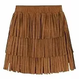 Happy Cherry - Western Fringe Rock Mädchen Kurzer Röcke Fransen Faux Wildleder Vintage-Stil Kinder Minirock mit Quasten Elastische Taille für Karneval Festival Party Zeremonie - 9-10 Jahre - Braun