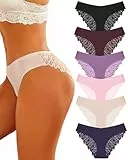 ALL OF ME 6er Pack Seamless Unterwäsche Damen Slip Nahtlos Spitzen Slips Frauen Unterhosen Spitze Sexy V Waisted Panties Bequem Brazilian Hipster Mehrpack-M