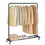 SONGMICS Kleiderständer, Kleiderstange auf Rollen, Garderobenständer, 2 Rollen mit Bremse, Schlafzimmer, bis 50 kg belastbar, 38 x 110 x 141,5 cm, tintenschwarz HSR016BH01